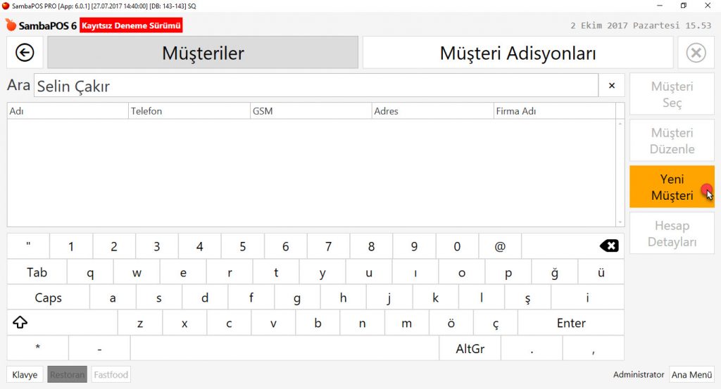 5.1.9.d. Masa veya Adisyona Müşteri Nasıl Seçilir?