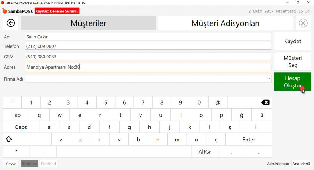 5.1.9.d. Masa veya Adisyona Müşteri Nasıl Seçilir?