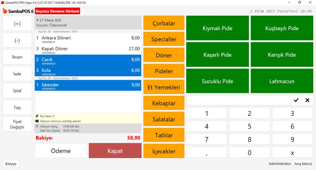5.1.3.b. Adisyon Bölme ve Ürün Taşıma Nasıl Yapılır?