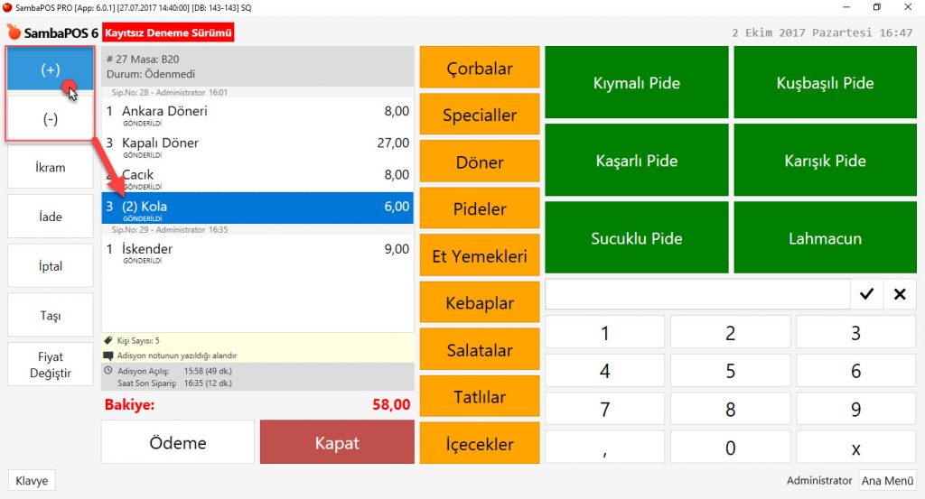 5.1.3.b. Adisyon Bölme ve Ürün Taşıma Nasıl Yapılır?