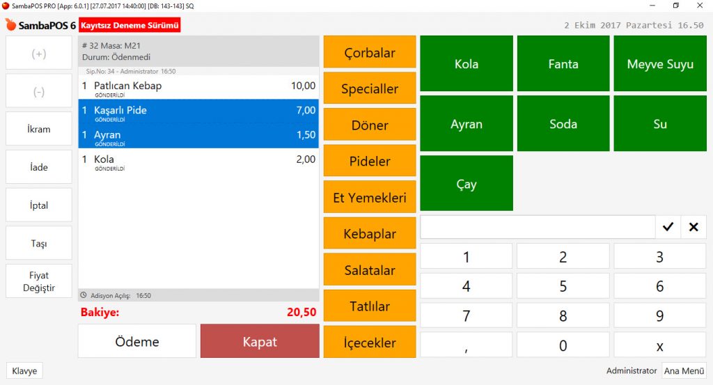 5.1.3.b. Adisyon Bölme ve Ürün Taşıma Nasıl Yapılır?