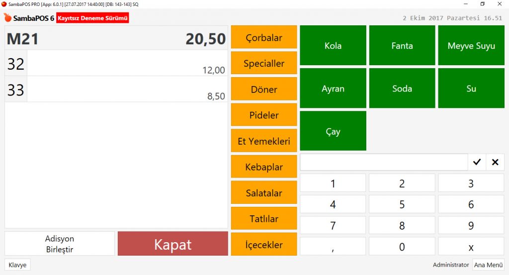5.1.3.b. Adisyon Bölme ve Ürün Taşıma Nasıl Yapılır?