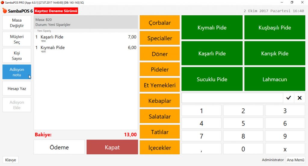 5.1.3.d. Masaya Yeni Bir Adisyon Nasıl Eklenir?