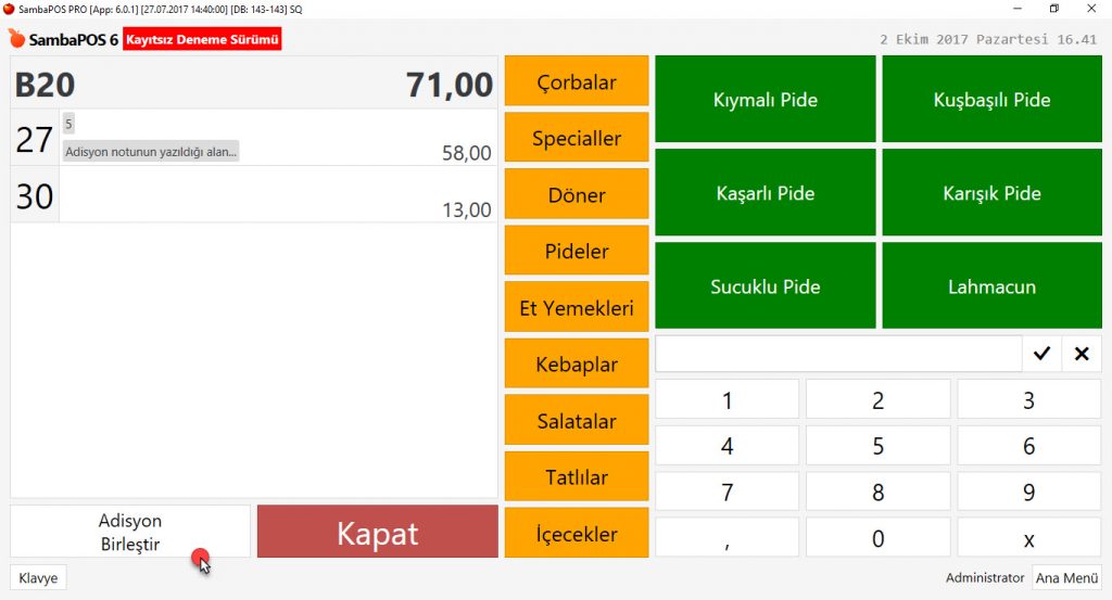 5.1.3.d. Masaya Yeni Bir Adisyon Nasıl Eklenir?