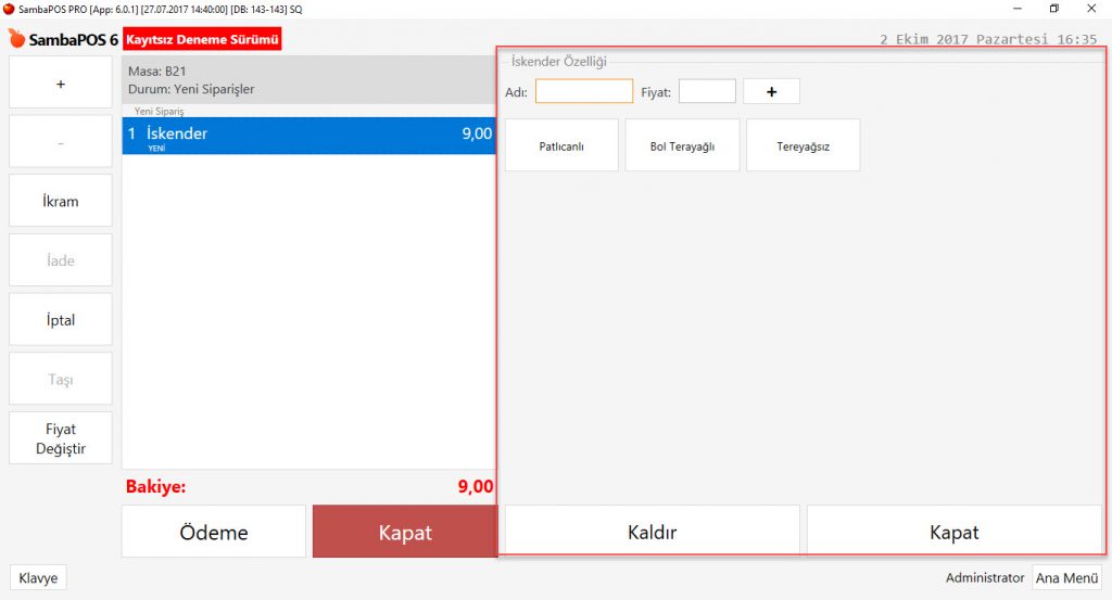5.1.7. Adisyona Not Nasıl Yazılır? Siparişe Not Nasıl Yazılır?