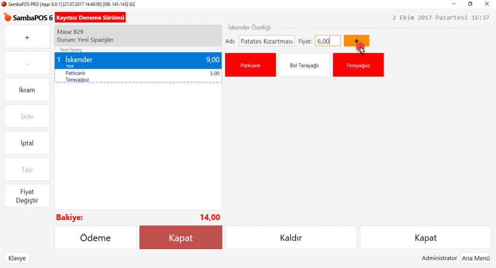 5.1.7. Adisyona Not Nasıl Yazılır? Siparişe Not Nasıl Yazılır?