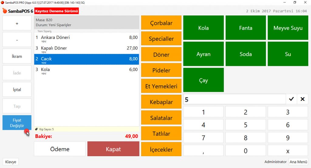 5.1.1.d. Ürün Fiyatı Anlık Nasıl Değiştirilir?