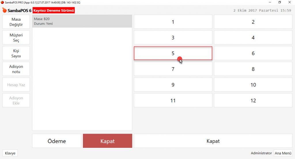 5.1.9.a. Adisyona Kişi Sayısı Nasıl Seçilir?