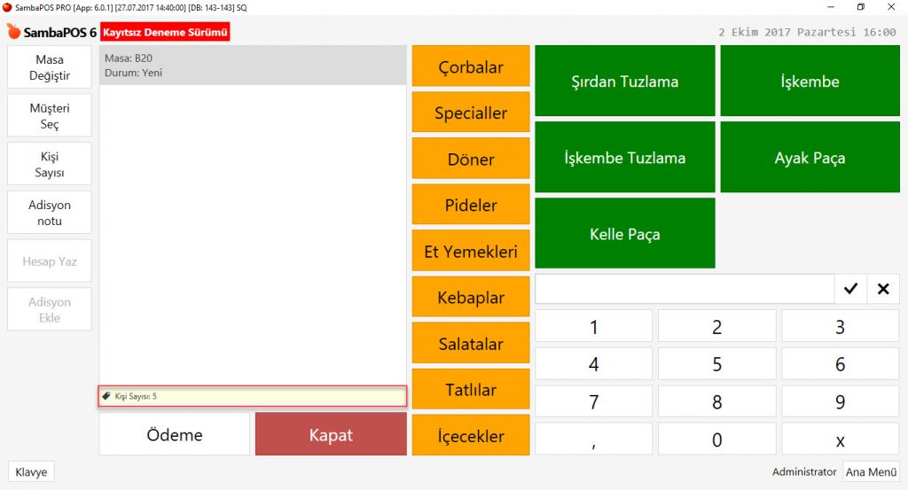 5.1.9.a. Adisyona Kişi Sayısı Nasıl Seçilir?