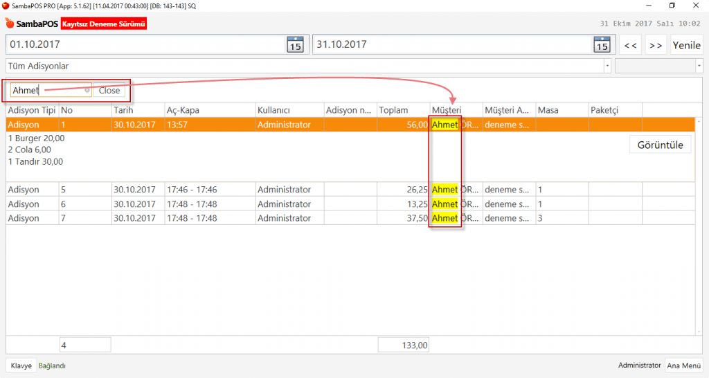 5.5.4.a. Adisyon Bulma, Listeleme Nasıl Yapılır?