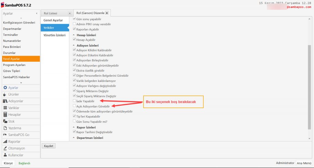 4.88. Adisyonu Açık İşaretle Nasıl Konfigüre Edilir?
