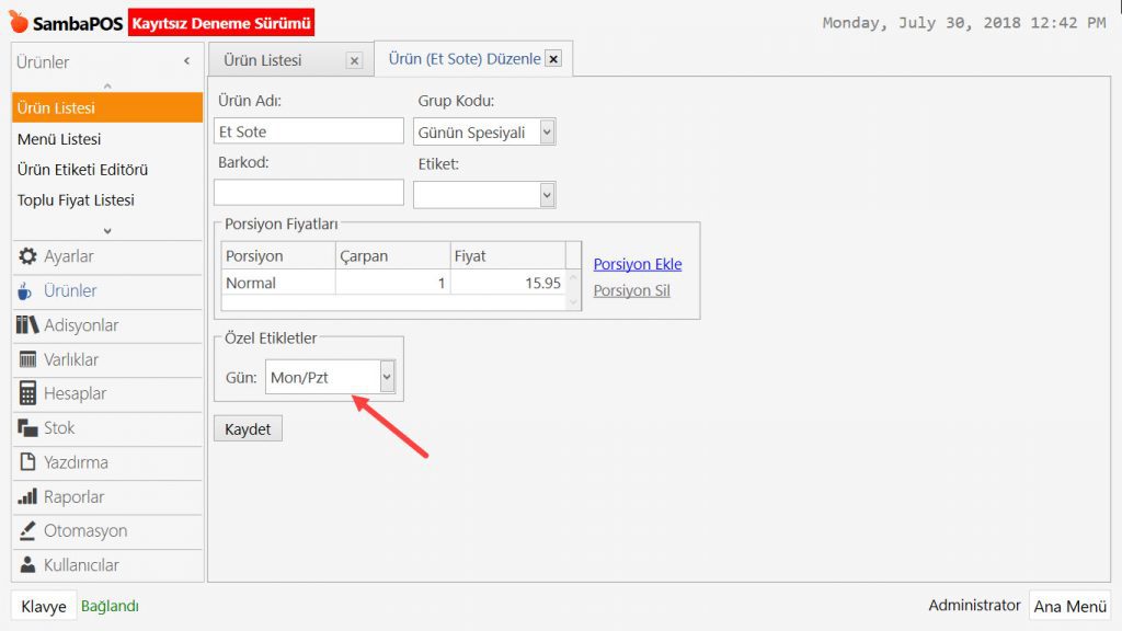 4.9. Günün Spesiyali Ürünleri Nasıl Tanımlanır?