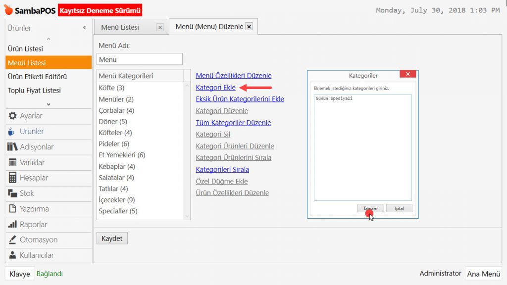 4.9. Günün Spesiyali Ürünleri Nasıl Tanımlanır?