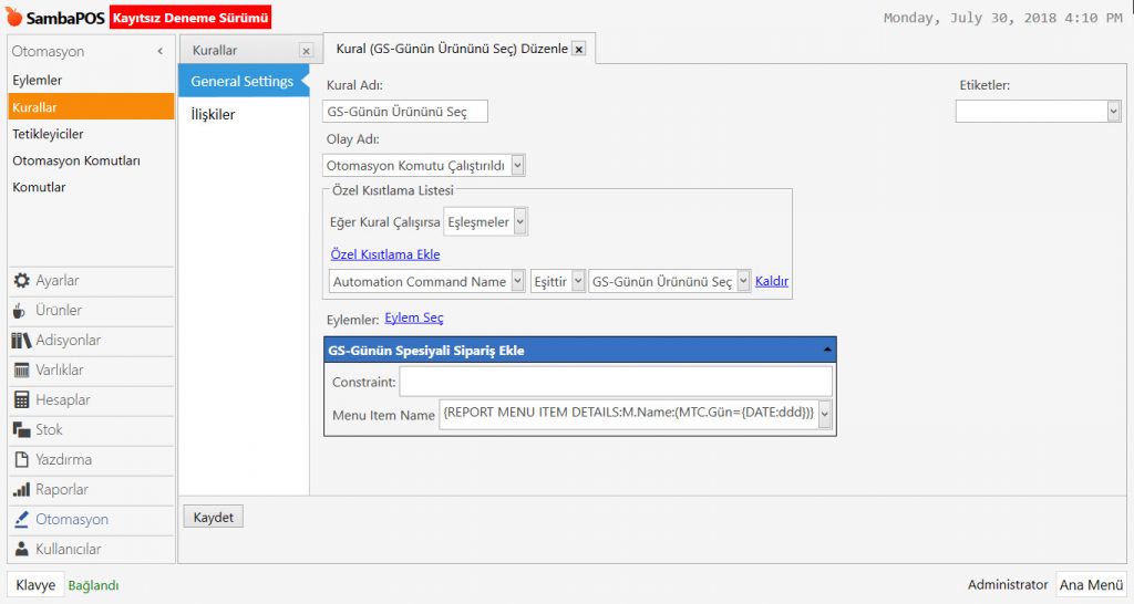 4.9. Günün Spesiyali Ürünleri Nasıl Tanımlanır?