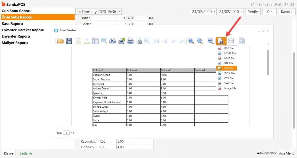 4.58. Raporların İstenen Formatta Dışa Aktarılması