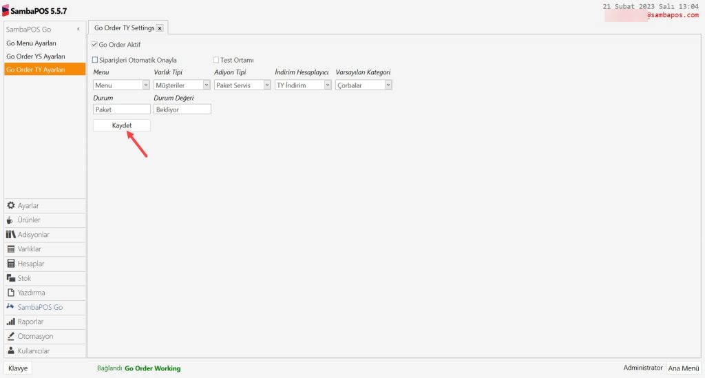 6.17. Go Order Trendyol Yemek Entegrasyonu