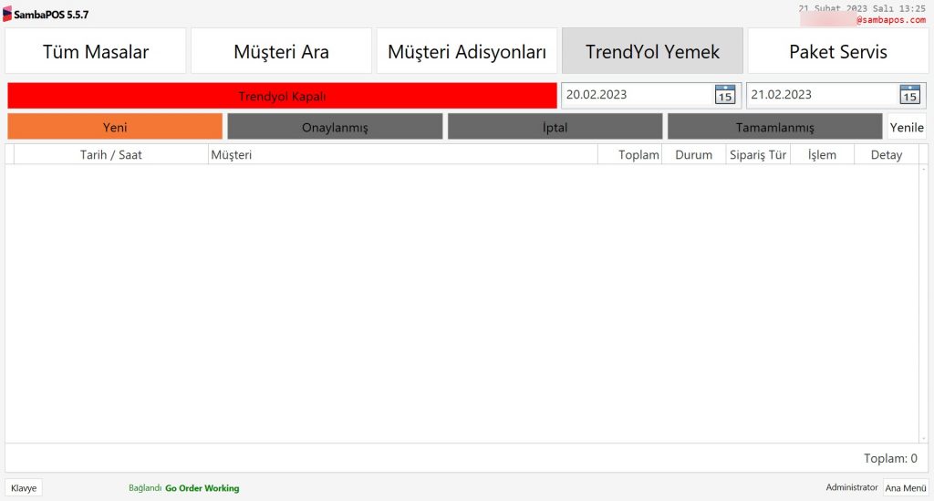 6.17. Go Order Trendyol Yemek Entegrasyonu