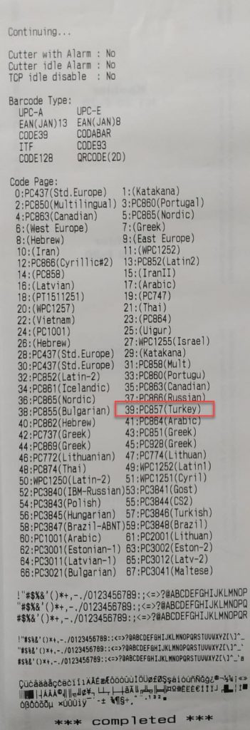 4.53. Yazıcı Code Page Ayarlarını Değiştirme